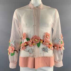 BODE Size XL Pink Floral Nylon Button Up Long Sleeve Shirt